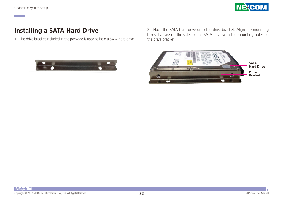 Installing a sata hard drive | NEXCOM NDiS 167 User Manual | Page 46 / 75