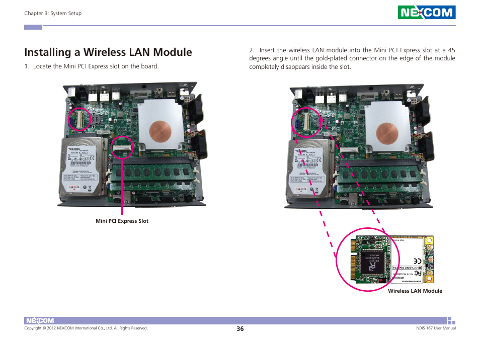 Installing a wireless lan module | NEXCOM NDiS 167 User Manual | Page 50 / 75