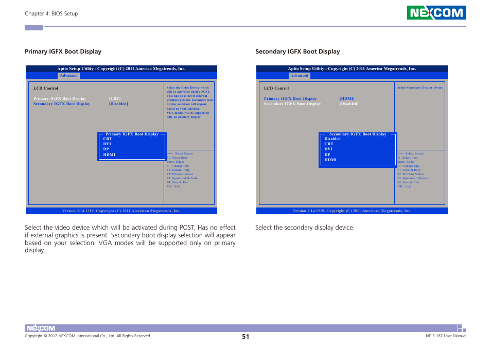 Primary igfx boot display, Secondary igfx boot display | NEXCOM NDiS 167 User Manual | Page 65 / 75