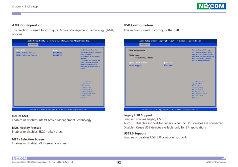 Amt configuration, Usb configuration | NEXCOM NDiS 167 User Manual | Page 66 / 75