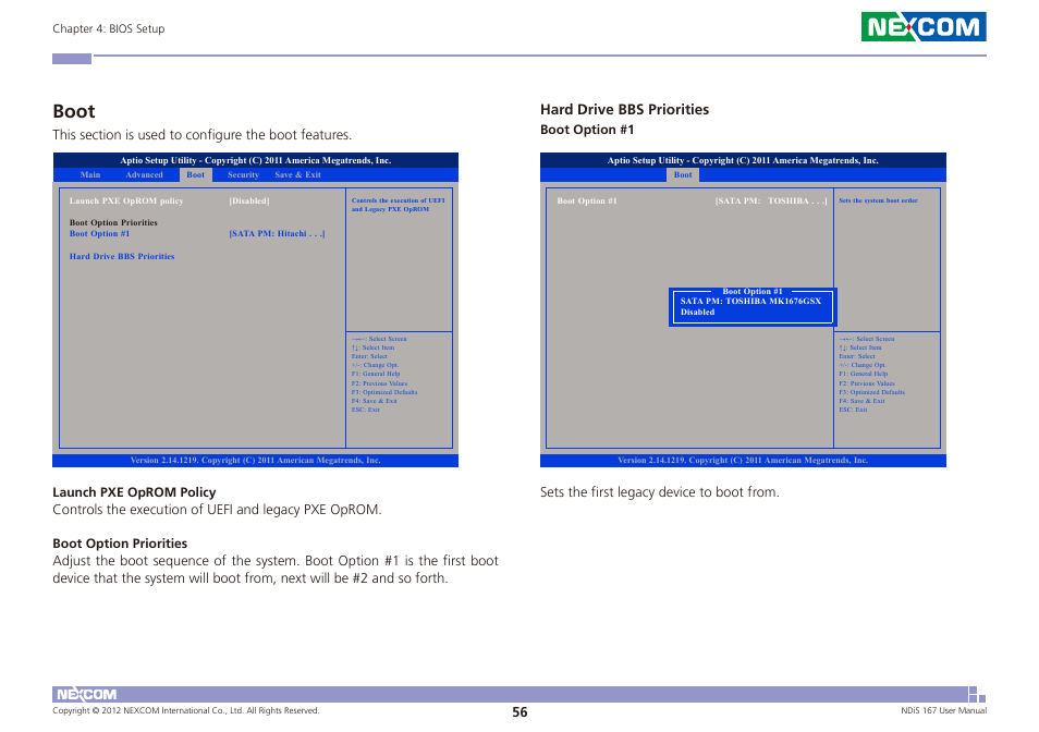 Boot, Hard drive bbs priorities | NEXCOM NDiS 167 User Manual | Page 70 / 75