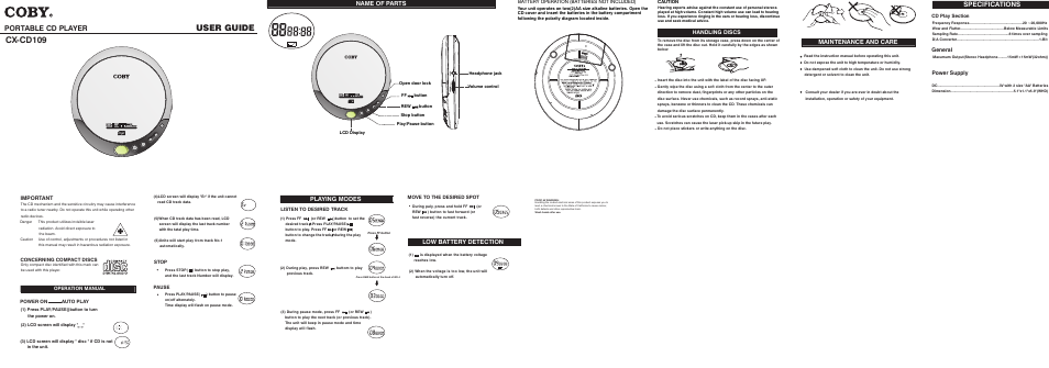 COBY CX-CD109 User Manual | 1 page