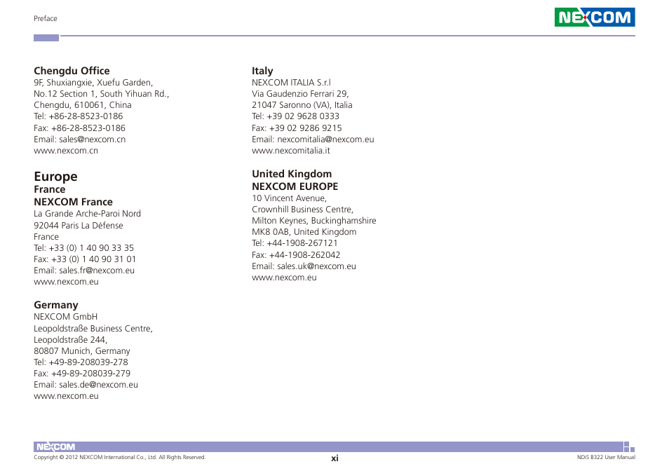 Europe | NEXCOM NDiS B322 User Manual | Page 11 / 44