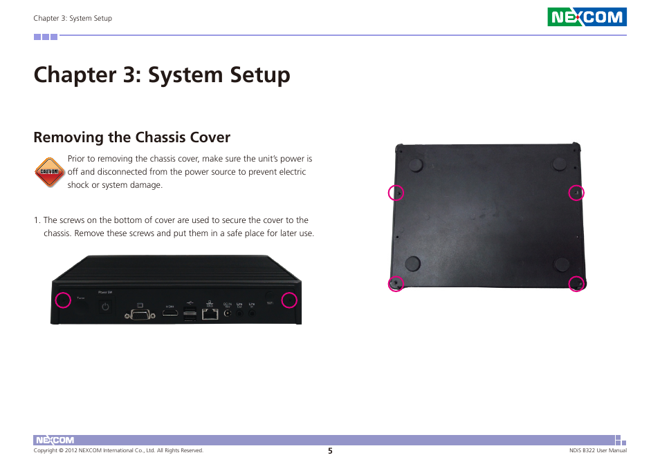 Chapter 3: system setup, Removing the chassis cover | NEXCOM NDiS B322 User Manual | Page 18 / 44