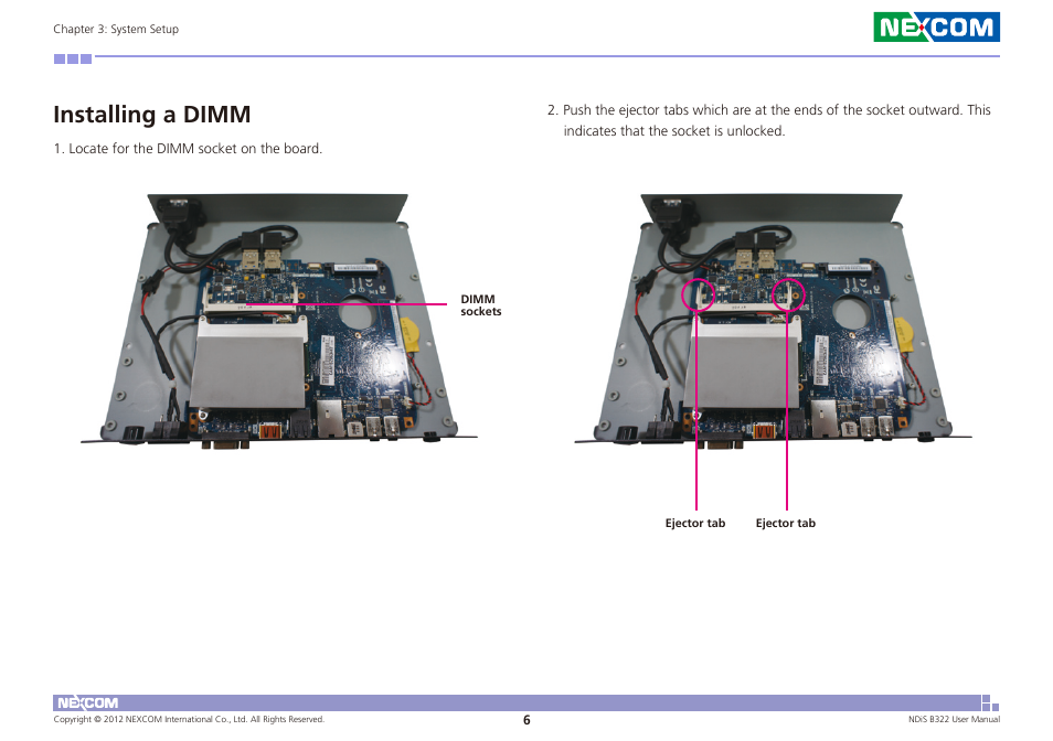 Installing a dimm | NEXCOM NDiS B322 User Manual | Page 19 / 44