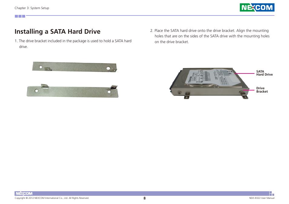 Installing a sata hard drive | NEXCOM NDiS B322 User Manual | Page 21 / 44