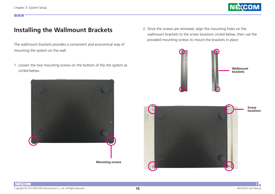 Installing the wallmount brackets | NEXCOM NDiS B322 User Manual | Page 29 / 44