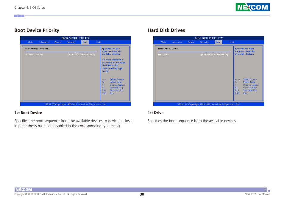 Boot device priority, Hard disk drives | NEXCOM NDiS B322 User Manual | Page 43 / 44