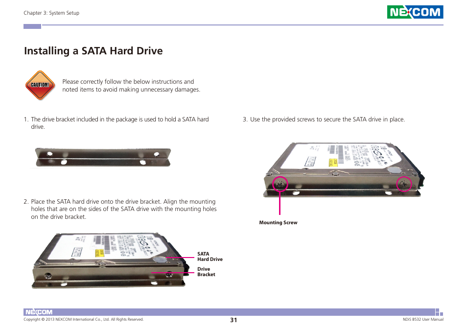 Installing a sata hard drive | NEXCOM NDiS B532 User Manual | Page 45 / 71