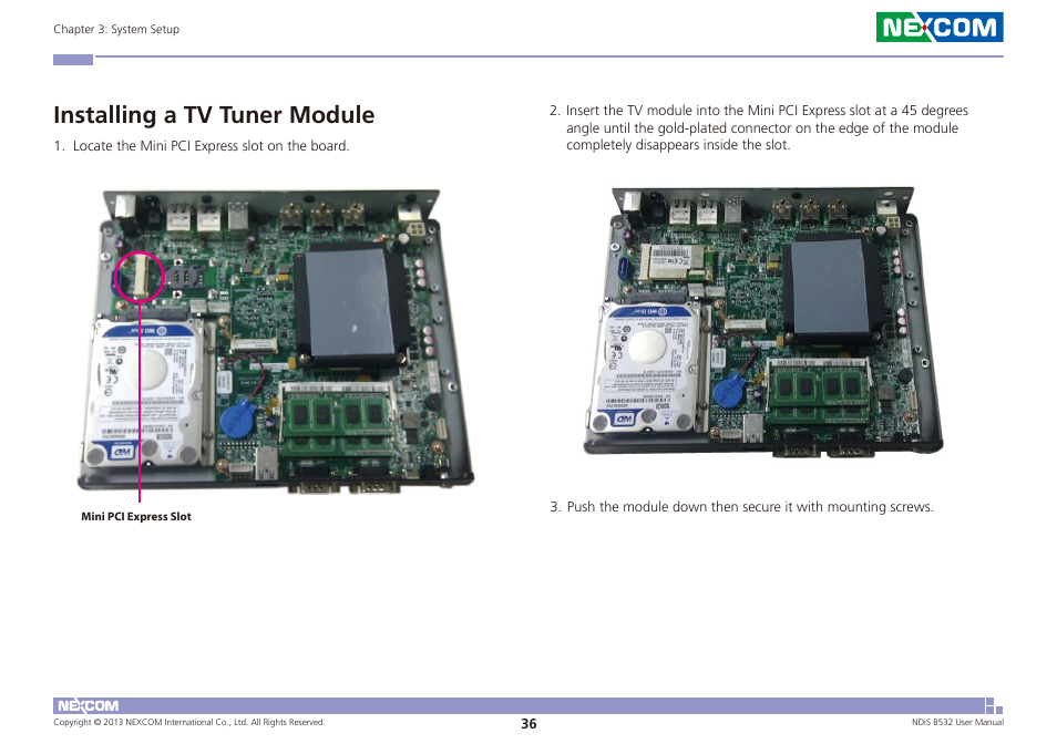 Installing a tv tuner module | NEXCOM NDiS B532 User Manual | Page 50 / 71