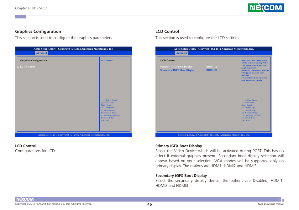 Graphics configuration, Lcd control | NEXCOM NDiS B532 User Manual | Page 60 / 71