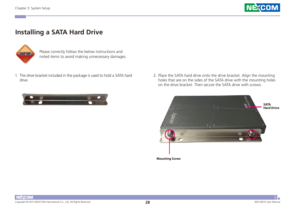 Installing a sata hard drive | NEXCOM NDiS B533 User Manual | Page 42 / 67
