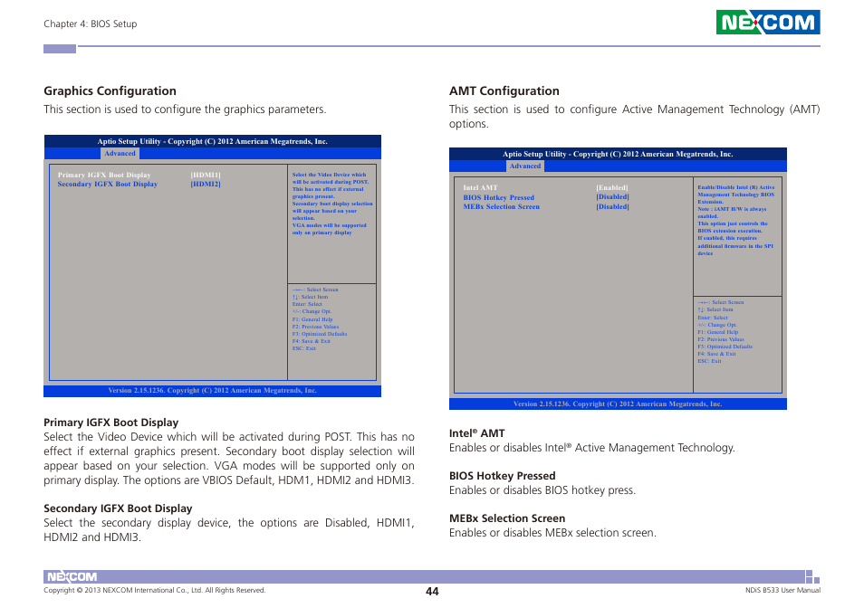 Graphics configuration, Amt configuration | NEXCOM NDiS B533 User Manual | Page 58 / 67