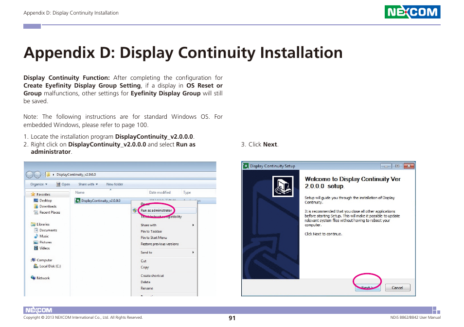 Appendix d: display continuity installation | NEXCOM NDiS B842 User Manual | Page 105 / 122