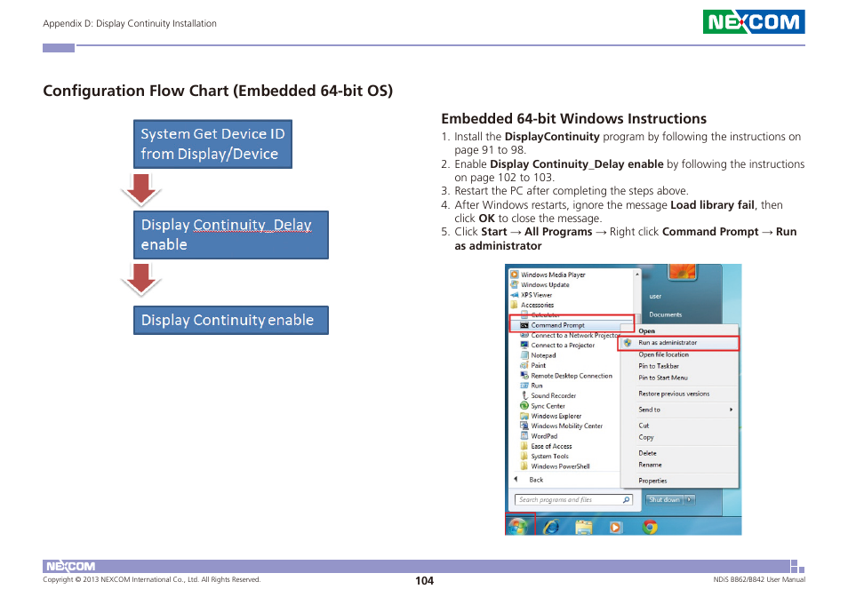 Configuration flow chart (embedded 64-bit os), Embedded 64-bit windows instructions | NEXCOM NDiS B842 User Manual | Page 118 / 122