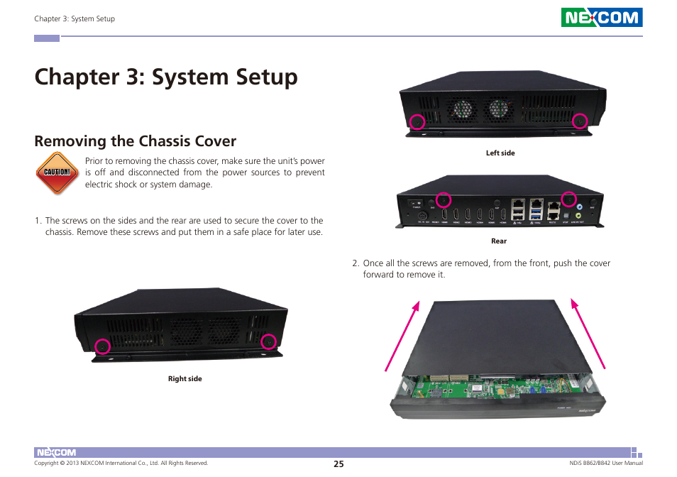 Chapter 3: system setup, Removing the chassis cover | NEXCOM NDiS B842 User Manual | Page 39 / 122