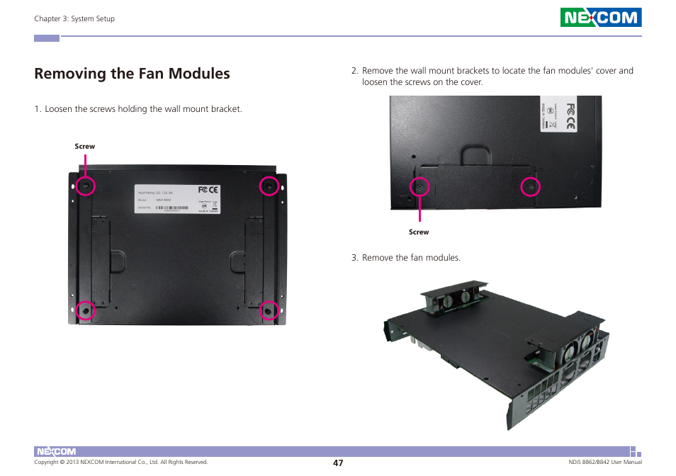 Removing the fan modules | NEXCOM NDiS B842 User Manual | Page 61 / 122