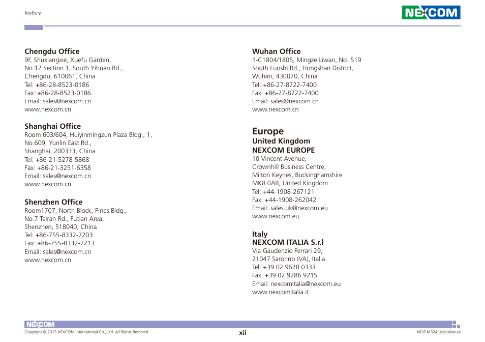 Europe | NEXCOM NDiS M324 User Manual | Page 12 / 66