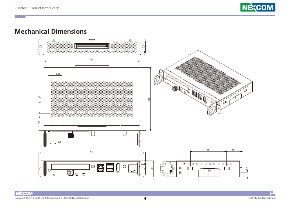 Mechanical dimensions | NEXCOM NDiS M324 User Manual | Page 18 / 66