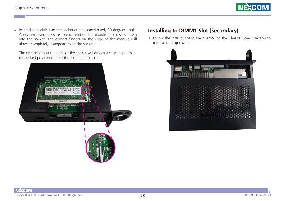 Installing to dimm1 slot (secondary) | NEXCOM NDiS M324 User Manual | Page 37 / 66