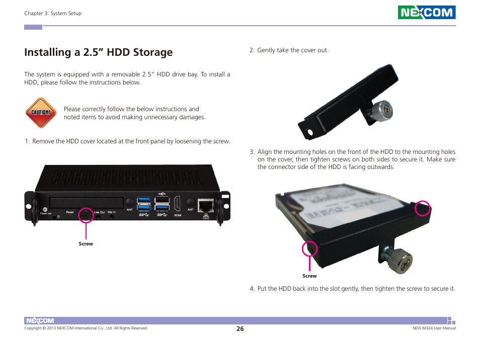 Installing a 2.5” hdd storage | NEXCOM NDiS M324 User Manual | Page 40 / 66