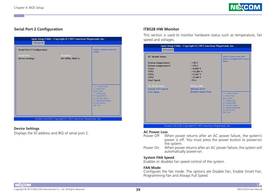 Serial port 2 configuration, It8528 hw monitor | NEXCOM NDiS M324 User Manual | Page 53 / 66