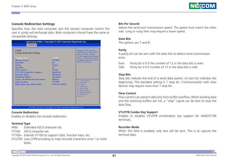 Console redirection settings | NEXCOM NDiS M324 User Manual | Page 55 / 66