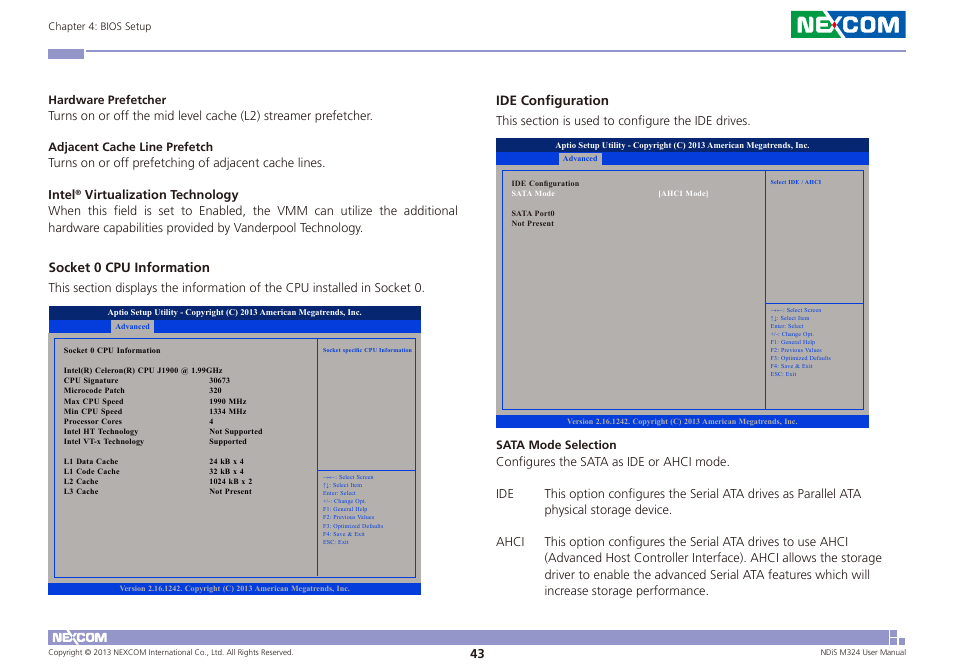 Socket 0 cpu information, Ide configuration | NEXCOM NDiS M324 User Manual | Page 57 / 66