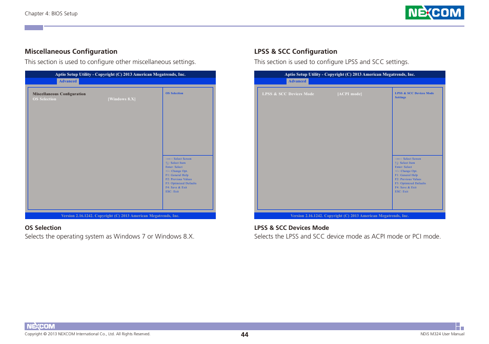 Miscellaneous configuration, Lpss & scc configuration | NEXCOM NDiS M324 User Manual | Page 58 / 66