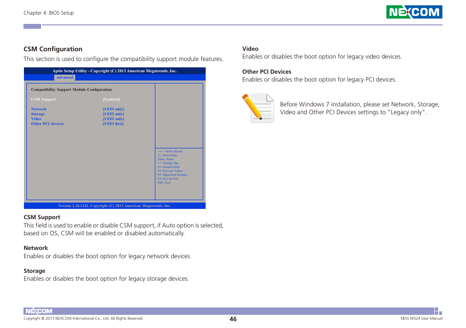 Csm configuration | NEXCOM NDiS M324 User Manual | Page 60 / 66