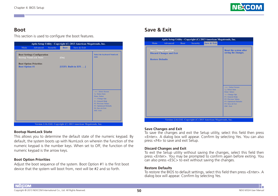 Boot save & exit, Boot, Save & exit | NEXCOM NDiS M324 User Manual | Page 64 / 66