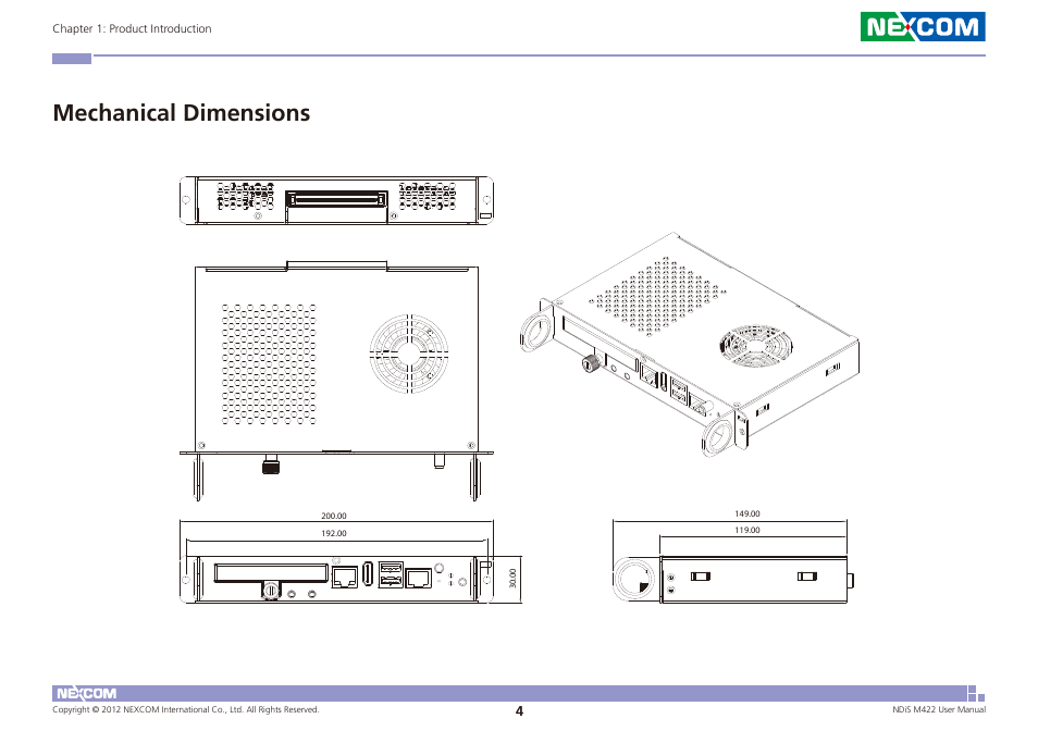 Mechanical dimensions | NEXCOM NDiS M422 User Manual | Page 18 / 62