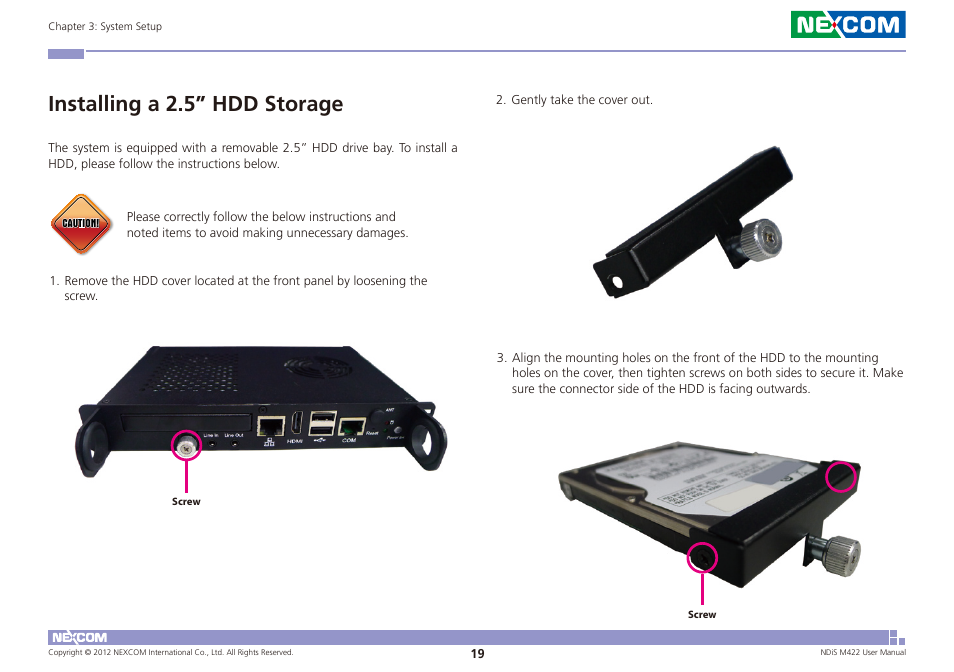 Installing a 2.5” hdd storage | NEXCOM NDiS M422 User Manual | Page 33 / 62