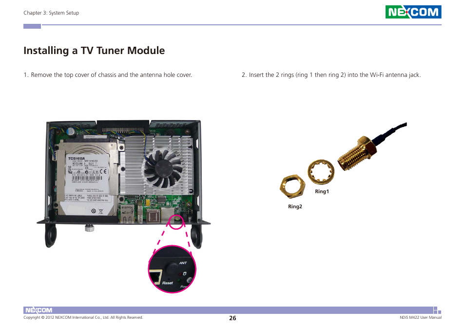 Installing a tv tuner module | NEXCOM NDiS M422 User Manual | Page 40 / 62