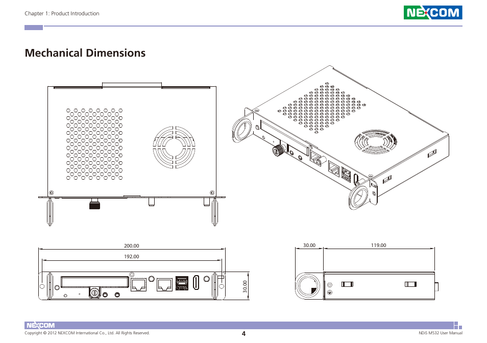 Mechanical dimensions | NEXCOM NDiS M532 User Manual | Page 18 / 67