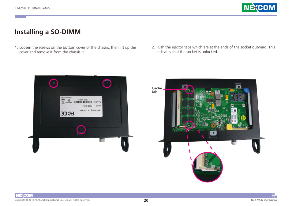 Installing a so-dimm | NEXCOM NDiS M532 User Manual | Page 34 / 67