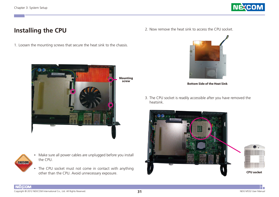 Installing the cpu | NEXCOM NDiS M532 User Manual | Page 45 / 67