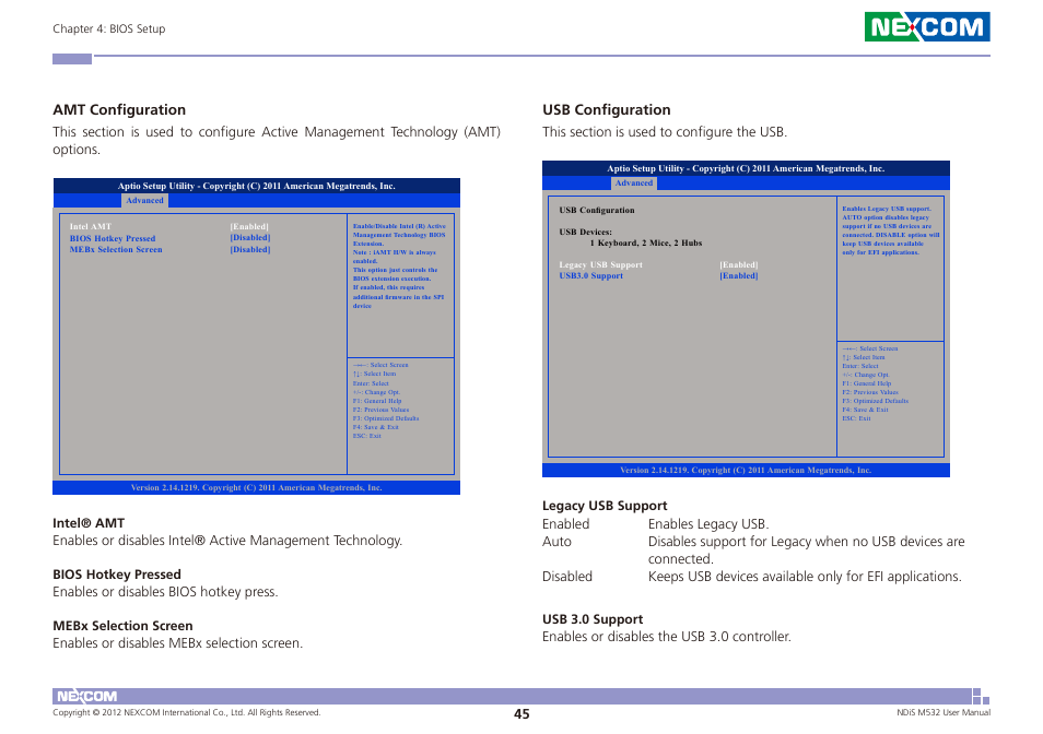 Amt configuration, Usb configuration | NEXCOM NDiS M532 User Manual | Page 59 / 67