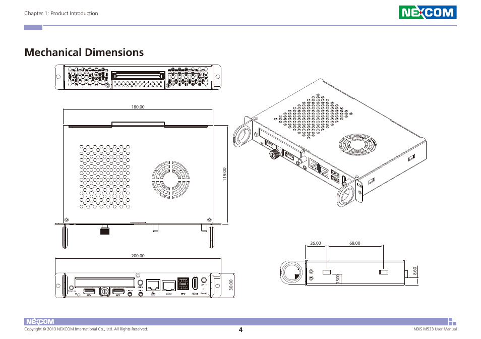 Mechanical dimensions | NEXCOM NDiS M533 User Manual | Page 18 / 66