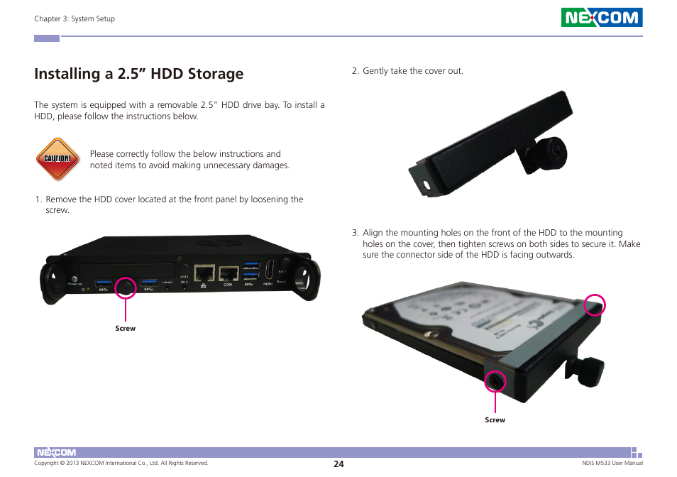 Installing a 2.5” hdd storage | NEXCOM NDiS M533 User Manual | Page 38 / 66