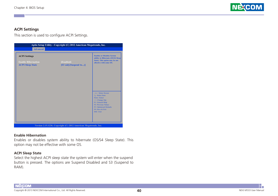 Acpi settings | NEXCOM NDiS M533 User Manual | Page 54 / 66