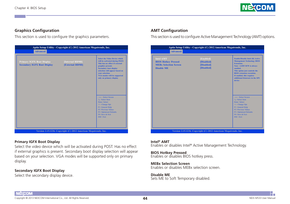 Graphics configuration, Amt configuration | NEXCOM NDiS M533 User Manual | Page 58 / 66