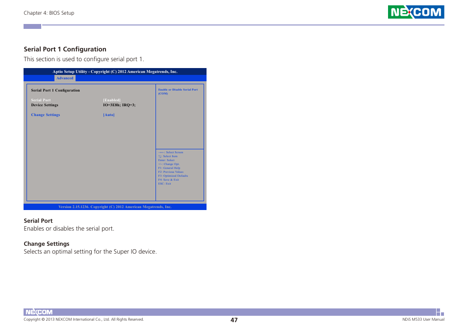 Serial port 1 configuration | NEXCOM NDiS M533 User Manual | Page 61 / 66