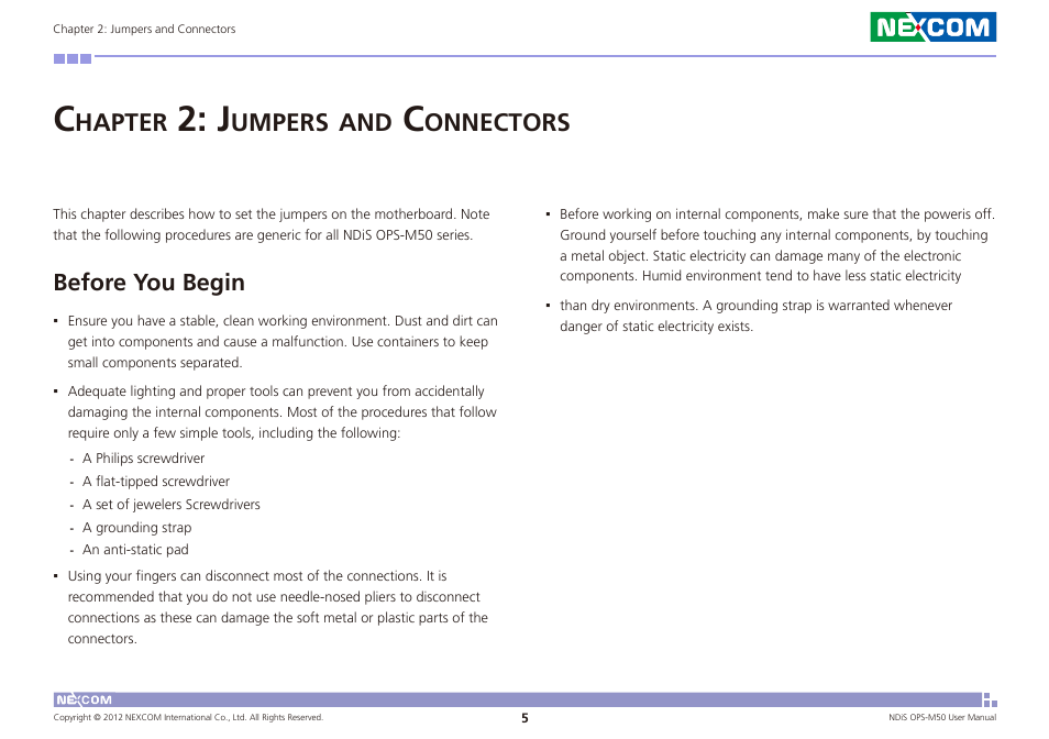 Hapter, Umpers, Onnectors | Before you begin | NEXCOM NDiS OPS-M50 User Manual | Page 18 / 94