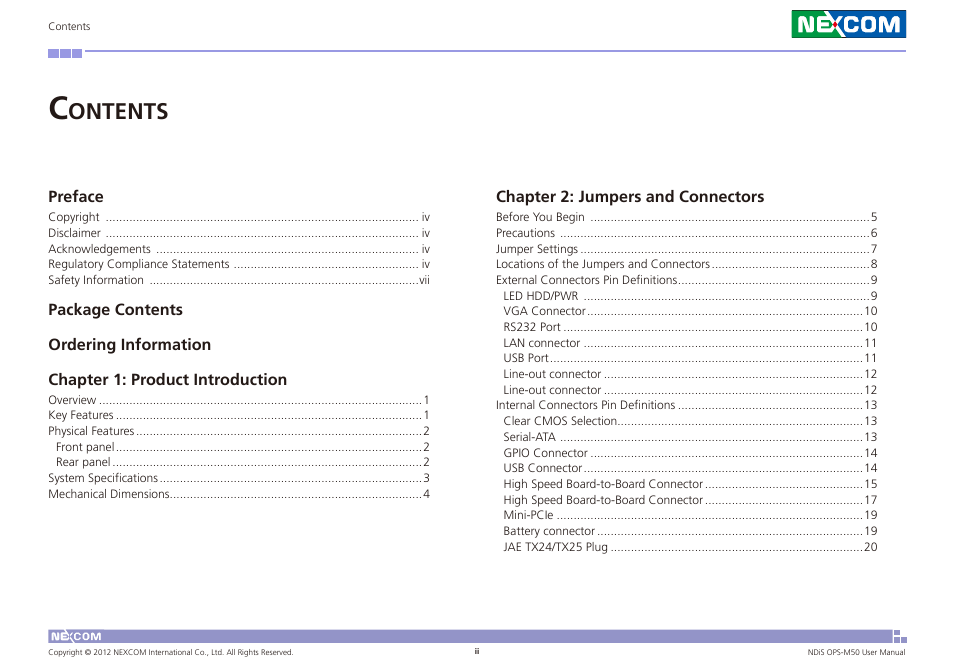 Ontents | NEXCOM NDiS OPS-M50 User Manual | Page 2 / 94