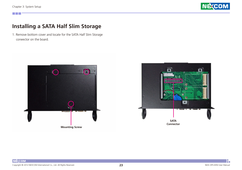 Installing a sata half slim storage | NEXCOM NDiS OPS-M50 User Manual | Page 38 / 94