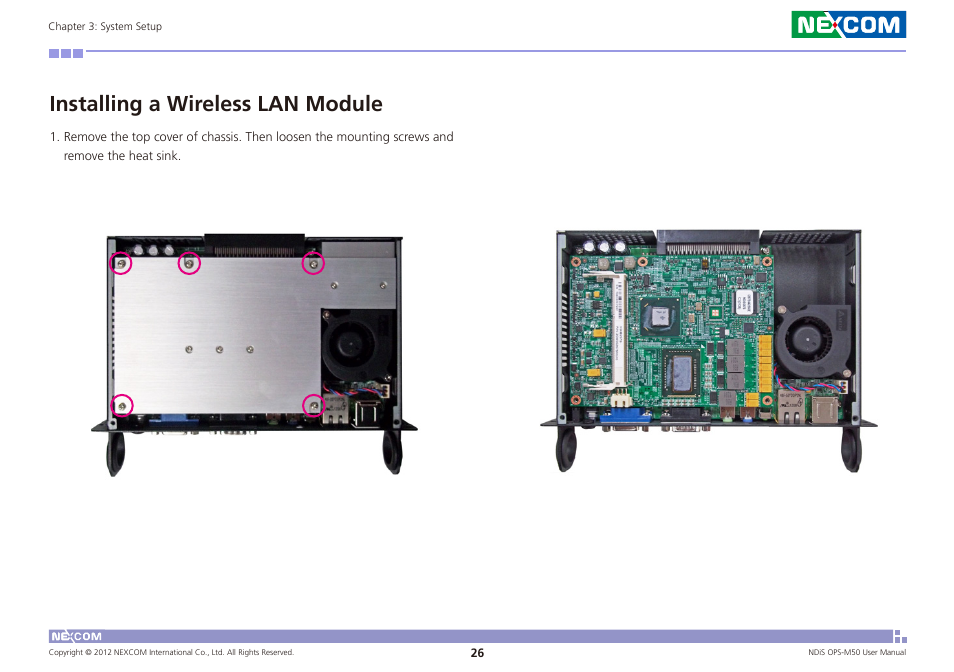 Installing a wireless lan module | NEXCOM NDiS OPS-M50 User Manual | Page 41 / 94