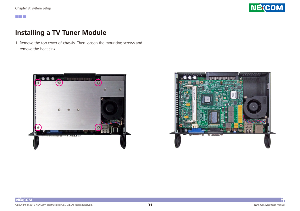 Installing a tv tuner module | NEXCOM NDiS OPS-M50 User Manual | Page 46 / 94