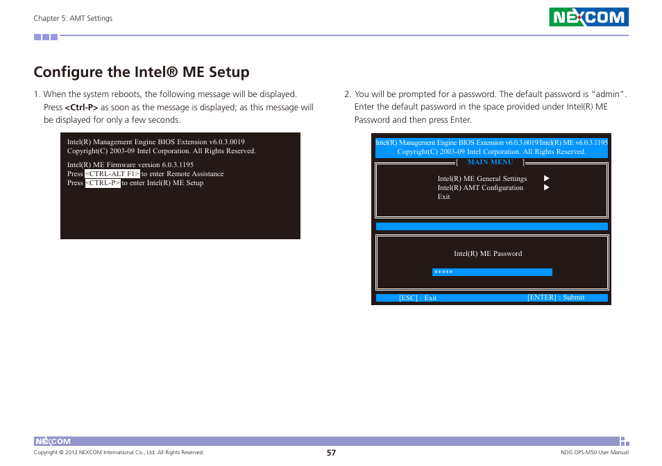 Configure the intel® me setup | NEXCOM NDiS OPS-M50 User Manual | Page 72 / 94