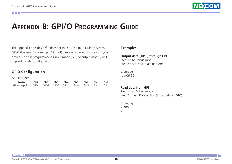 B: gpi/o p, Ppendix, Rogramming | Uide | NEXCOM NDiS OPS-M50 User Manual | Page 94 / 94